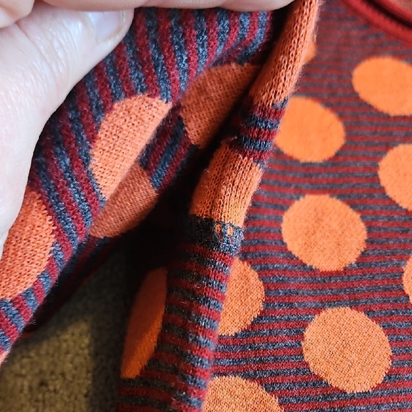 Title Nine Red and Orange Cotton Blend Polka Dot Sweater - Picture 4 of 8